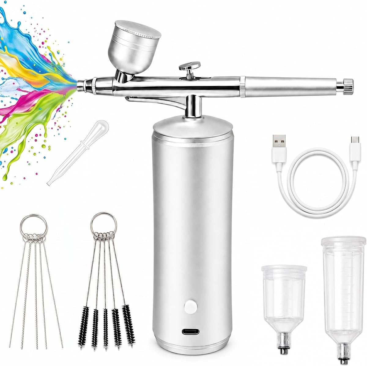 Kit de aerógrafo inalámbrico con compresor, juego de pistola pulverizadora recargable de 48 PSI, boquilla de 0,3 mm y 2 vasos de pintura (20 cc/40 cc) para pintura, arte de uñas, decoración de pasteles, maquillaje, modelado