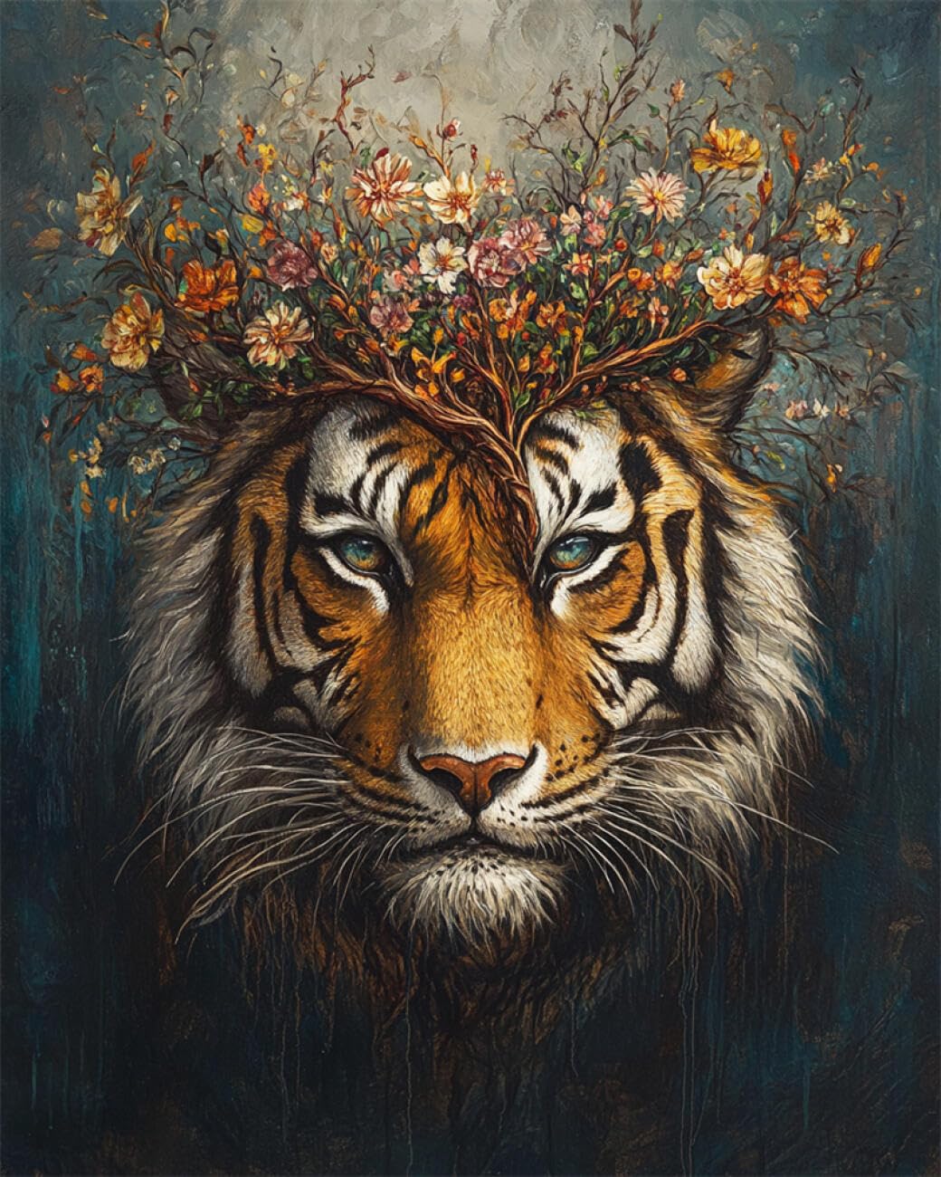 RKFLGEW DIY Bead Embroidery Kit Tigers and Flowers 50x70cm