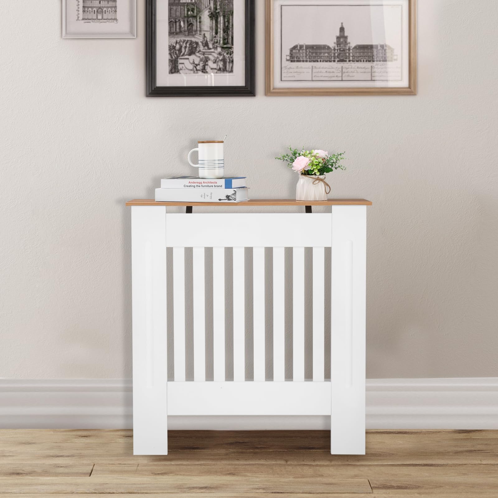 LEADZM Heizkörperverkleidung Heizkörperabdeckung Heizungsverkleidung | Heizkörper Radiator Abdeckung Lamellen-Design MDF Weiß (78 x 19 x 81.5CM)