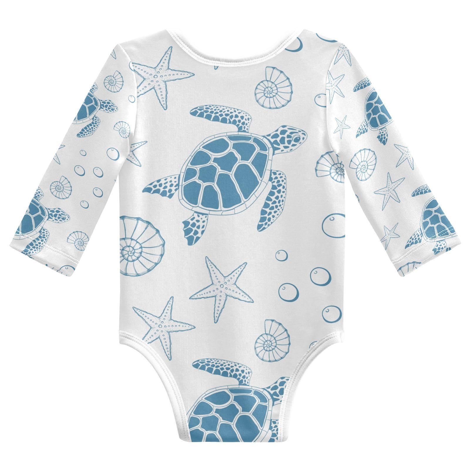Aflyko Gender Neutral Baby Clothes Turtle Sea Stars Shells Cotton Soft Jumpsuit for Cute Baby Boys Girls Long Sleeve Fall Cute Baby Golf Outfit, 3-6 Months