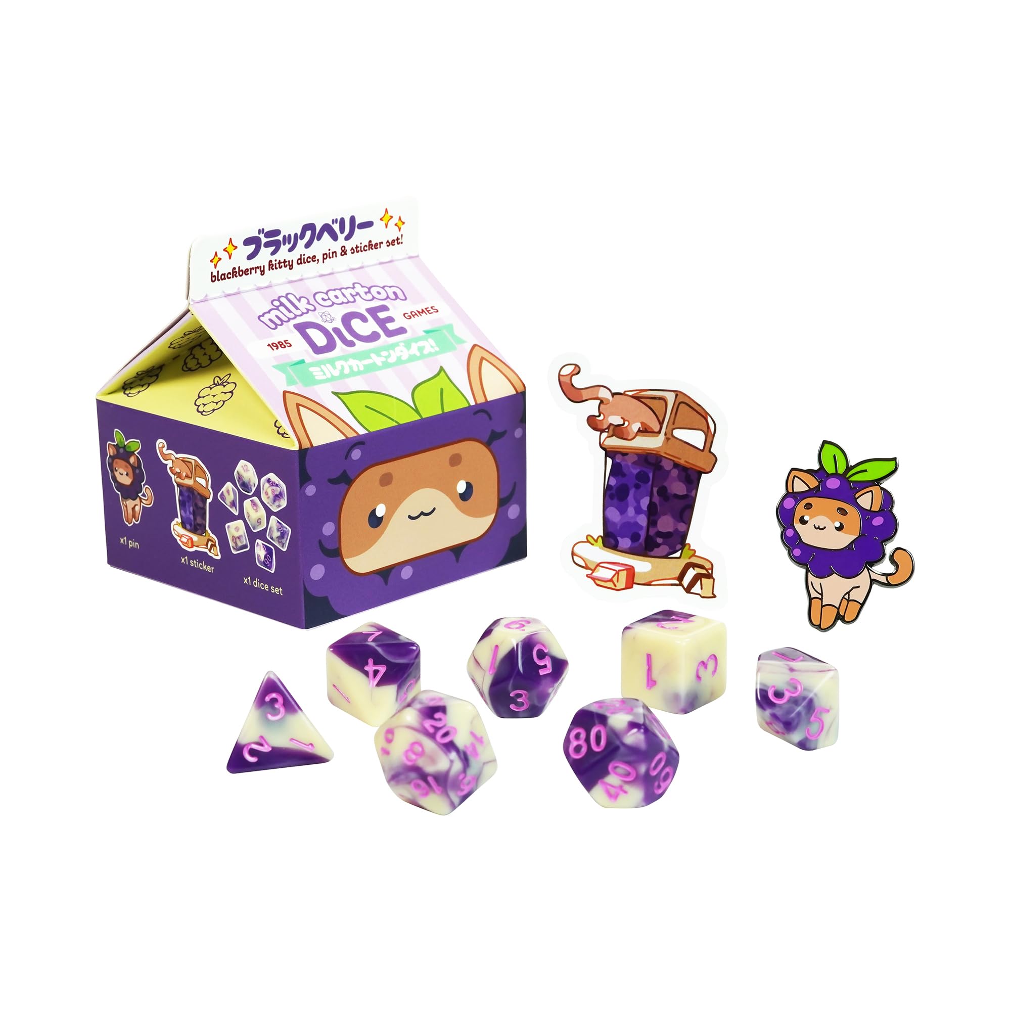 1985 Games Peach Cat D&D Dice Set, Polyhedral Gaming Dice for RPG Games