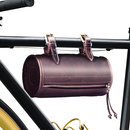 RAW HYD Bolsas de manillar de cuero de grano completo para bicicletas, estilo vintage, bolsa de herramientas de motocicleta para almacenamiento