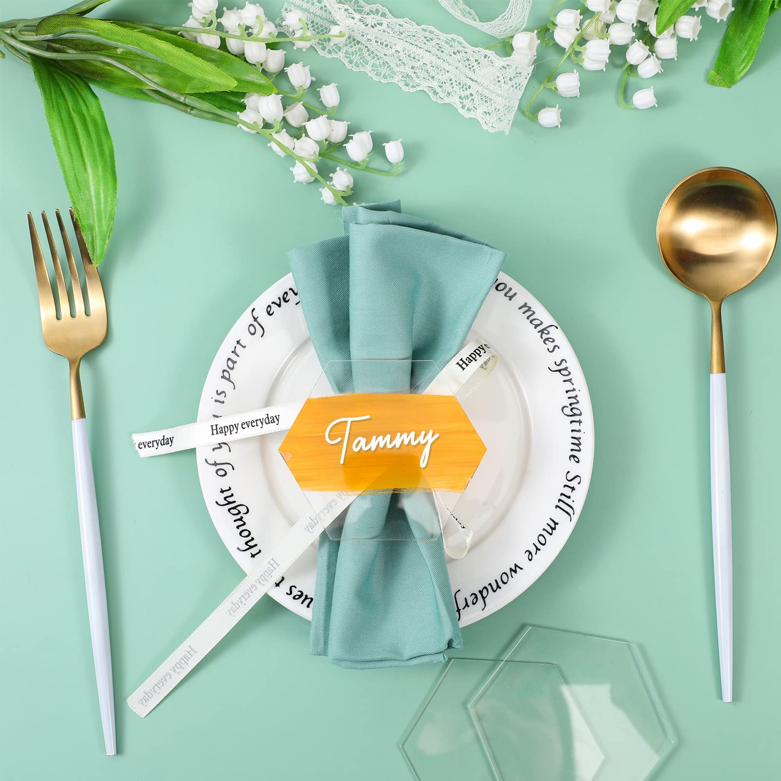 Yalikop 120 Pieces Clear Acrylic Place Cards Wedding Blank Hexagon Tiles Seating Cards Handwritten Name Plate DIY Table Numbers Card