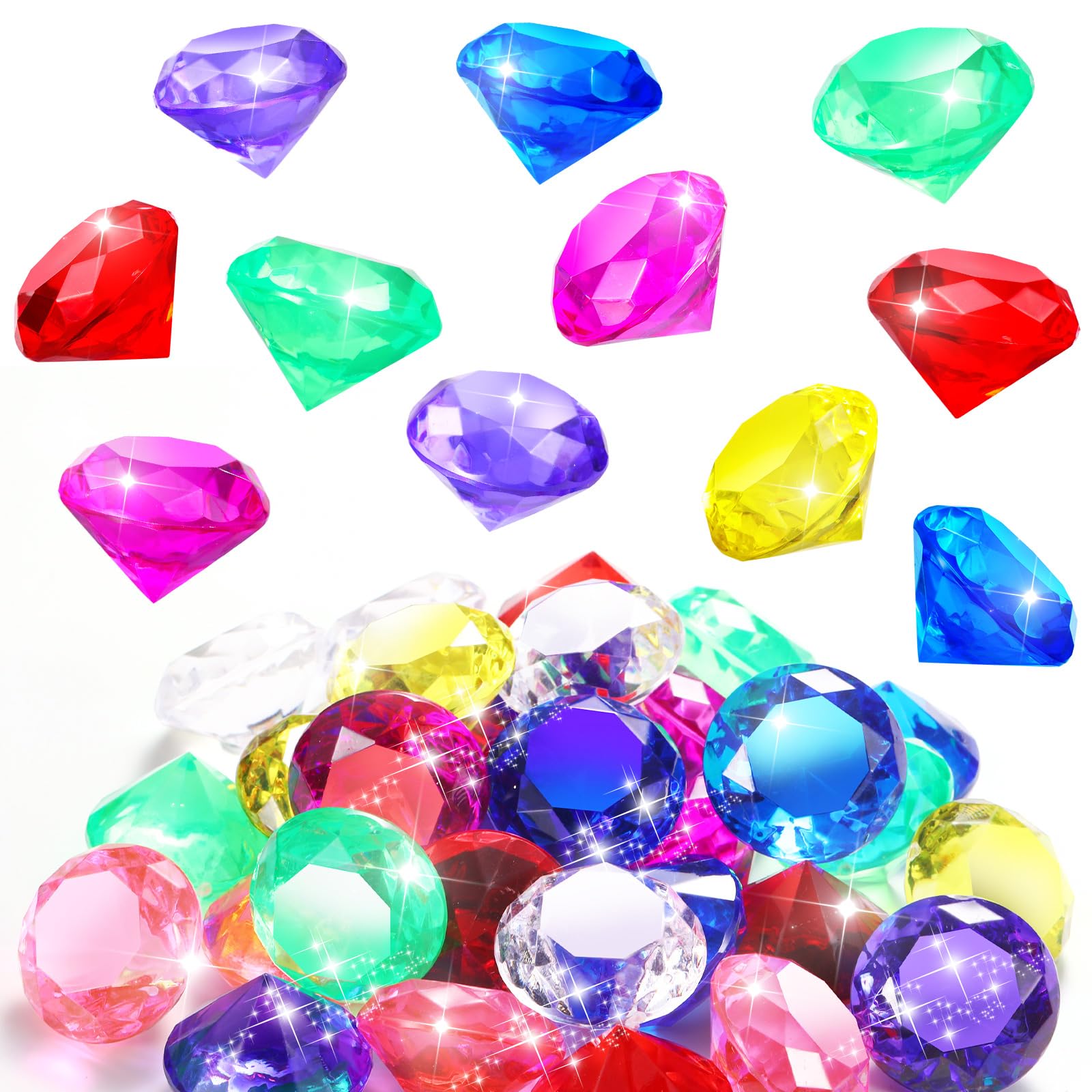 Zomiboo 32 Pcs Acrylic Diamond Large Gems Pirate Round Treasure Toy Gems Treasure Round Gemstones Acrylic Diamond Shaped Gemstones for Home Table Vase Fillers Party Decor (Multicolor)