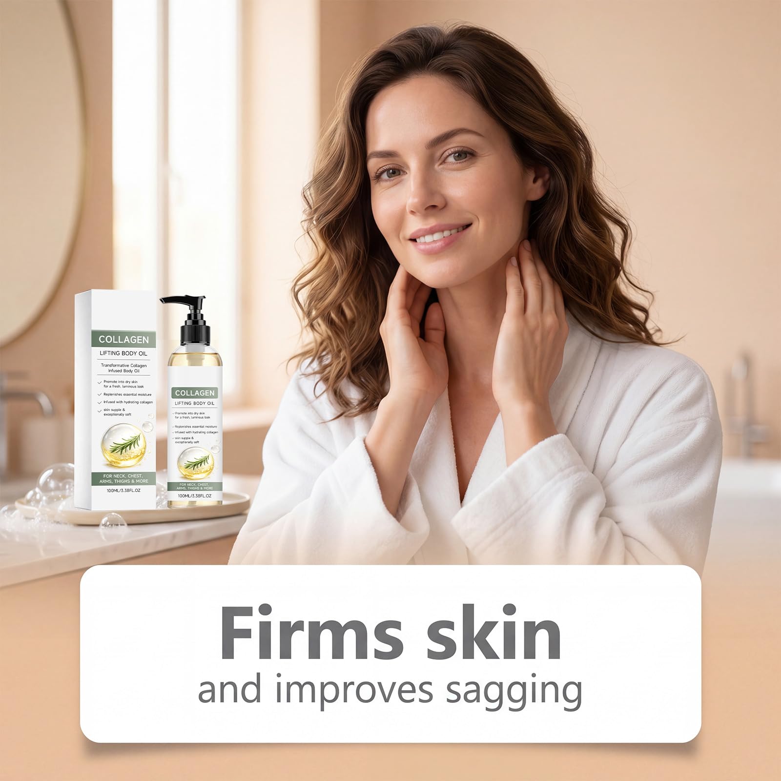Olio per il corpo per lifting del collagene dopo la doccia, con formula idratante, ad assorbimento rapido, rassodante olio per la cura del collo, braccia e cosce, consistenza setosa per freschezza (6
