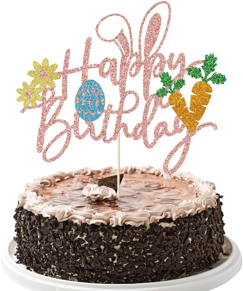 Easter Happy Birthday Cake Topper Rabbit Carrot Happy Easter Cake Decoration Supplies for Bunny Rabbit Theme Baby Shower Birthday Party Decoration Supplies HAPPY Spring Themed Party Supplies