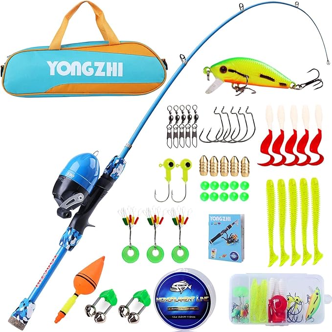 Sougayilang Kids Fishing Rods, Portable Telescopic Fishing Rod and Reel Combination, with Fishing Line Pull Spinner Fishing Bag for Youth, Girls and Boys Travel Kids Fishing Rod