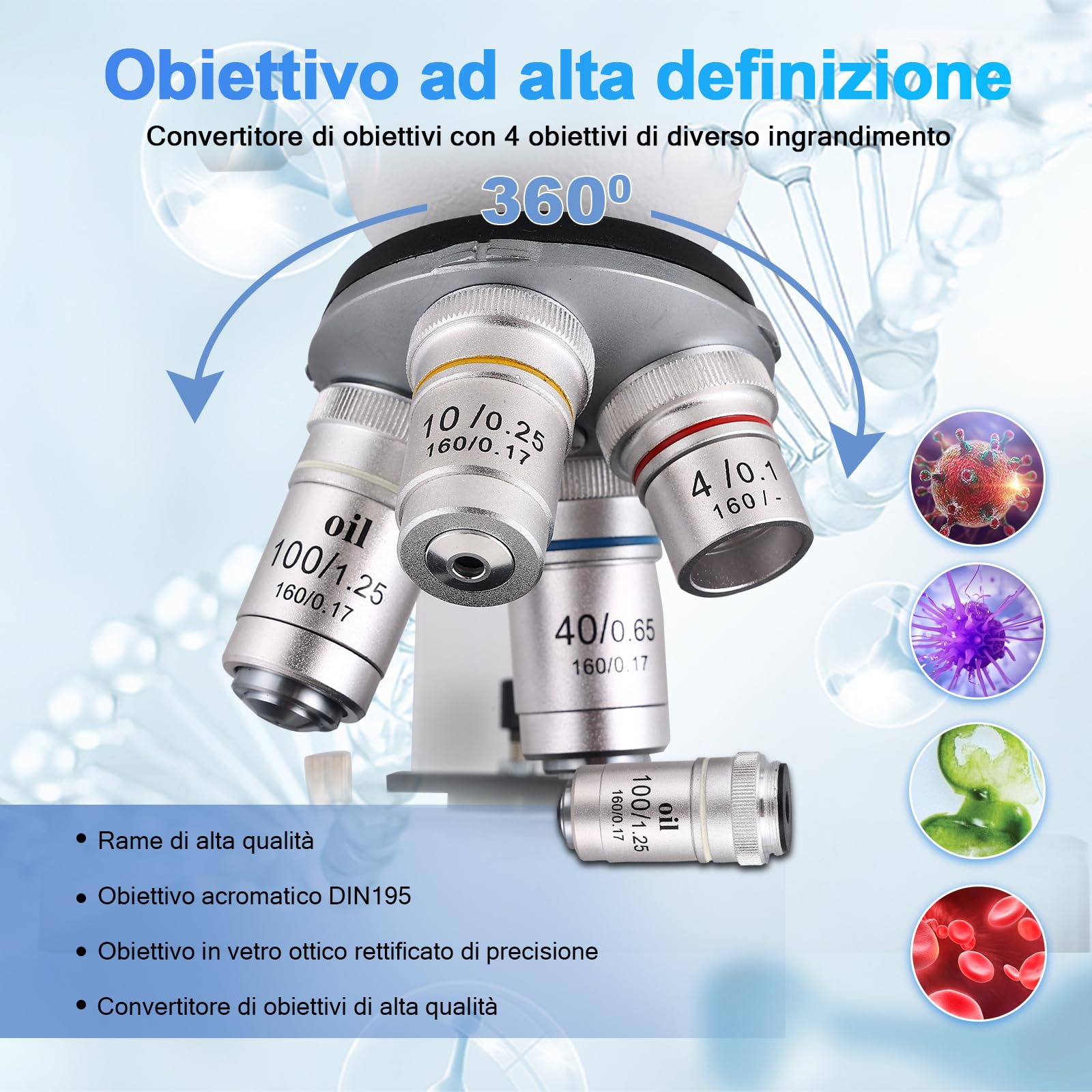 Microscopio ottico trinoculare, ingrandimento da 40 a 5000 volte, microscopio professionale scientifico con fotocamera USB e tavolo meccanico, microscopio per adulti