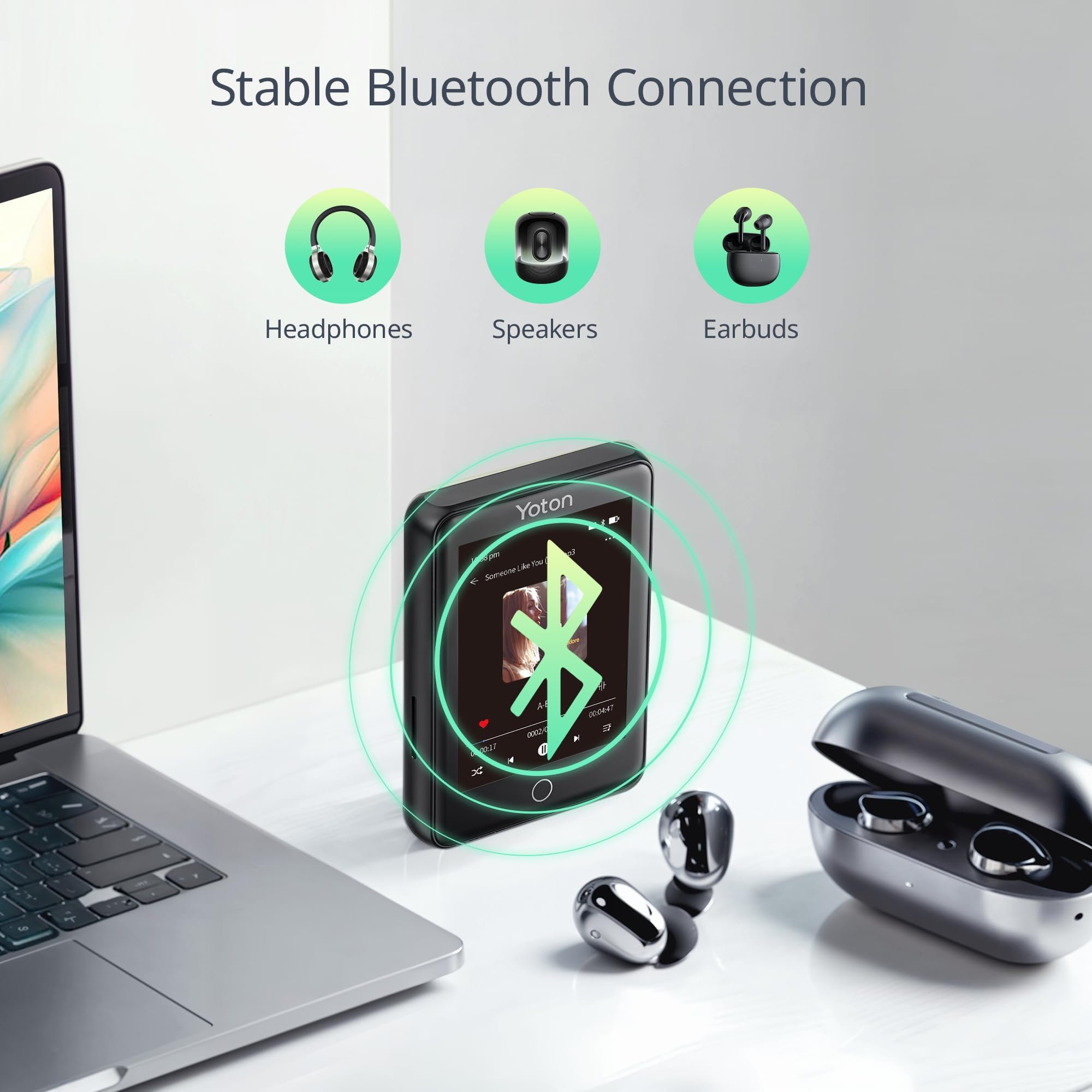 YOTON MP3 Player with Bluetooth 5.2, 80GB Full Touchscreen for Kids, Portable Music Player with Speaker, HiFi Sound, 8H Play Time,Built-in Micro SD Card,Earphones Included, 128GB Expandable