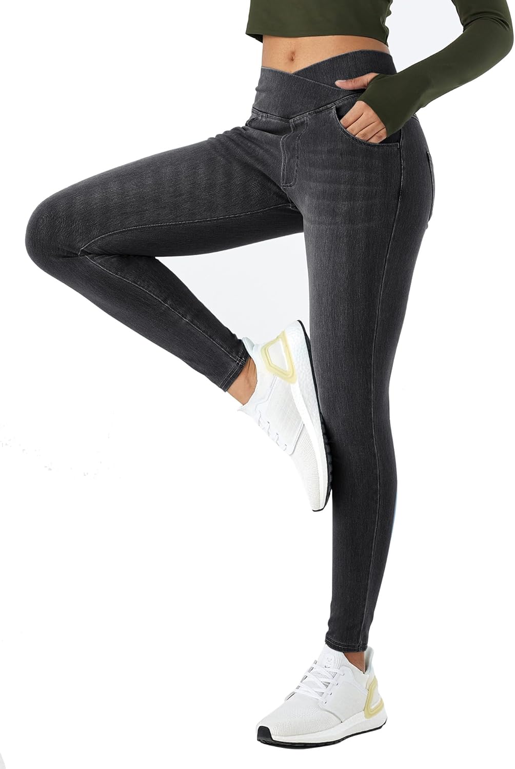 V Crossover Skinny Jeans Women High Waist Pull onTummy Control Casual Fitness Leggings, Highly Elasticity Yoga Pants - Image 3
