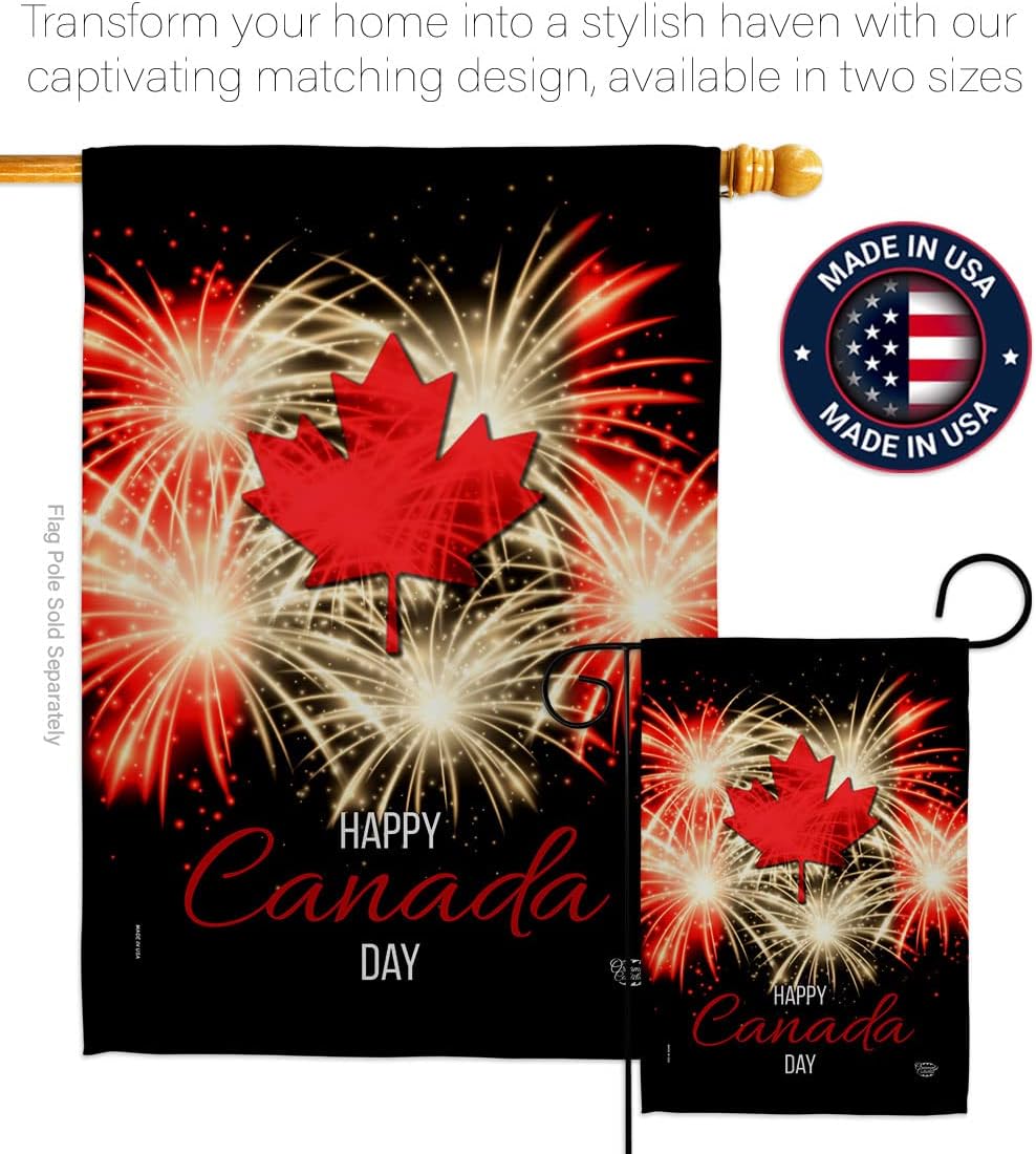 Firework Canada Day House Flag 2 pcs Pack Provinces Canadian Territories Region Country Particular Area Decoration Banner Small Garden Yard Gift Double-Sided, Made in USA