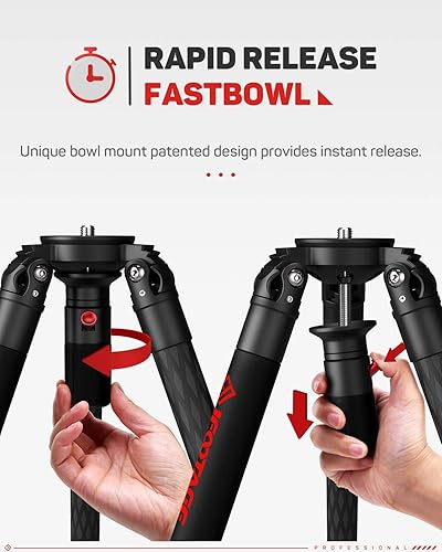 Miniatura 2 de IFOOTAGE Trípodes de video de 61 pulgadas con brazo mágico de 11 pulgadas, trípode de cámara de fibra de carbono con cuenco rápido, brazo mágico de