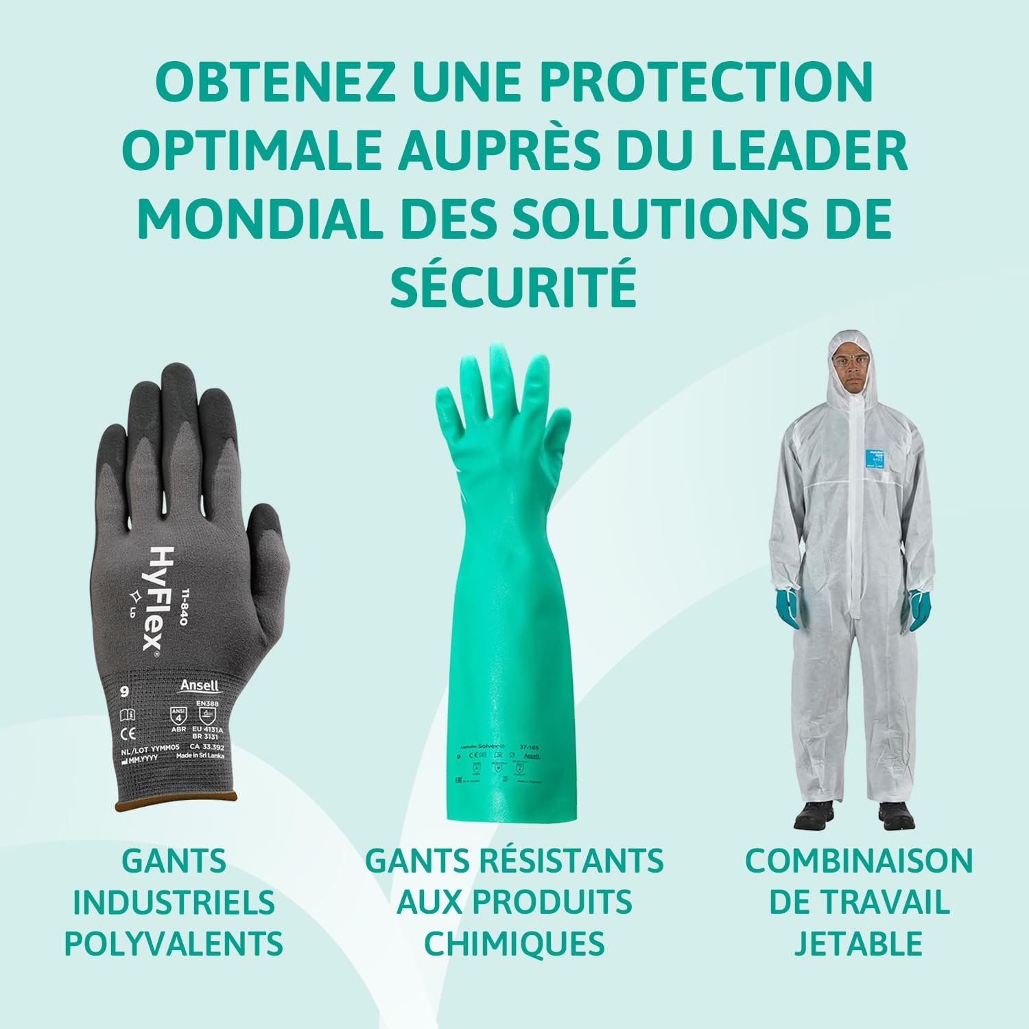 Ansell TouchNTuff 92-600, Gants jetables pour travaux lourds, Gants nitrile contact alimentaire, Gants de protection chimique et mécanique, Sans latex, Boîte de 100 gants en nitrile verts, Taille L