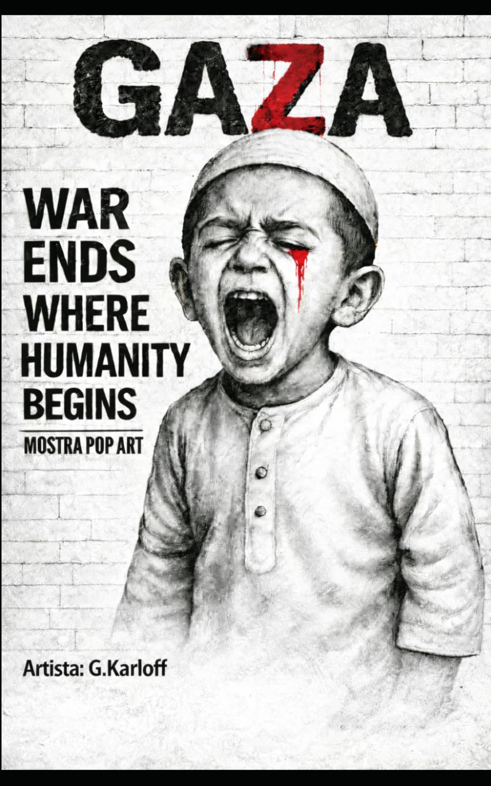 Gaza: War Ends Where Humanity Begins: G. Karloff. Pittura digitale tra gesto umano e mutazione artificiale