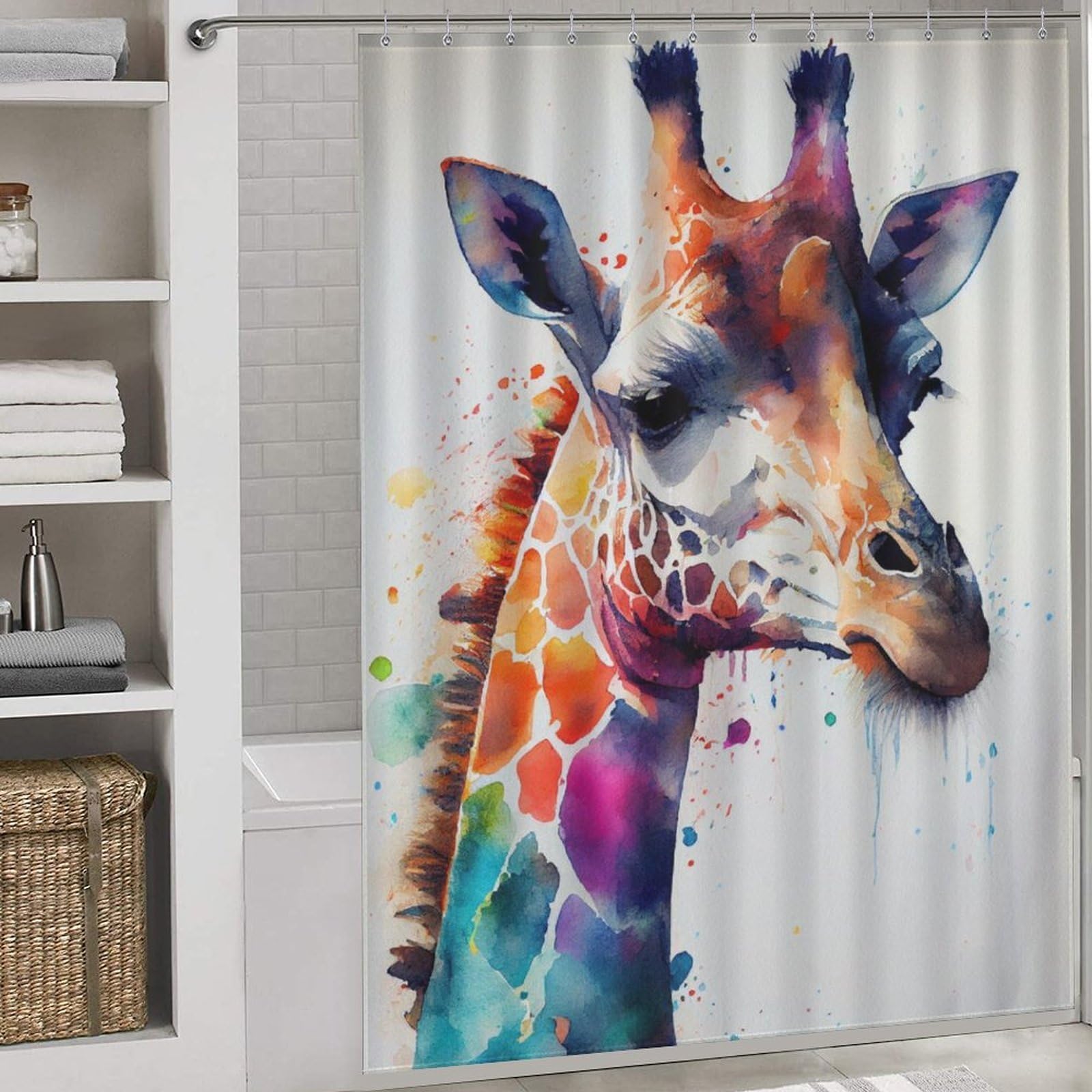 Rideau de bain girafe humoristique en polyester épais 163x180 cm pour douche