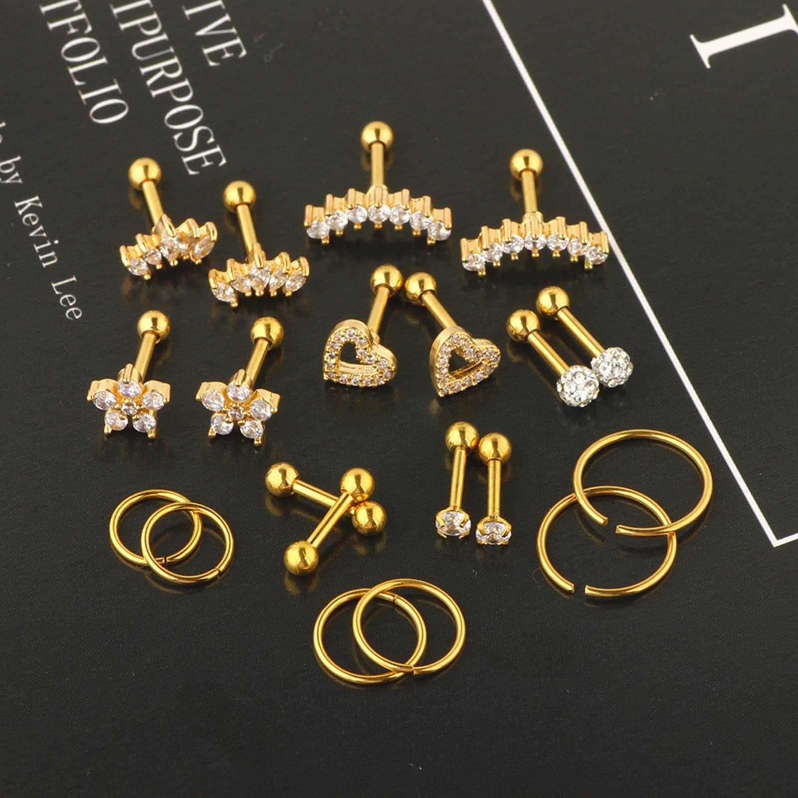 Ohrpiercing, Septum Ring Edelstahl 20 Stück 1.2mm Stabstärke Weiß Rund Zirkonia Herz Blume Piercing Freundschaft Geschenk für Frauen