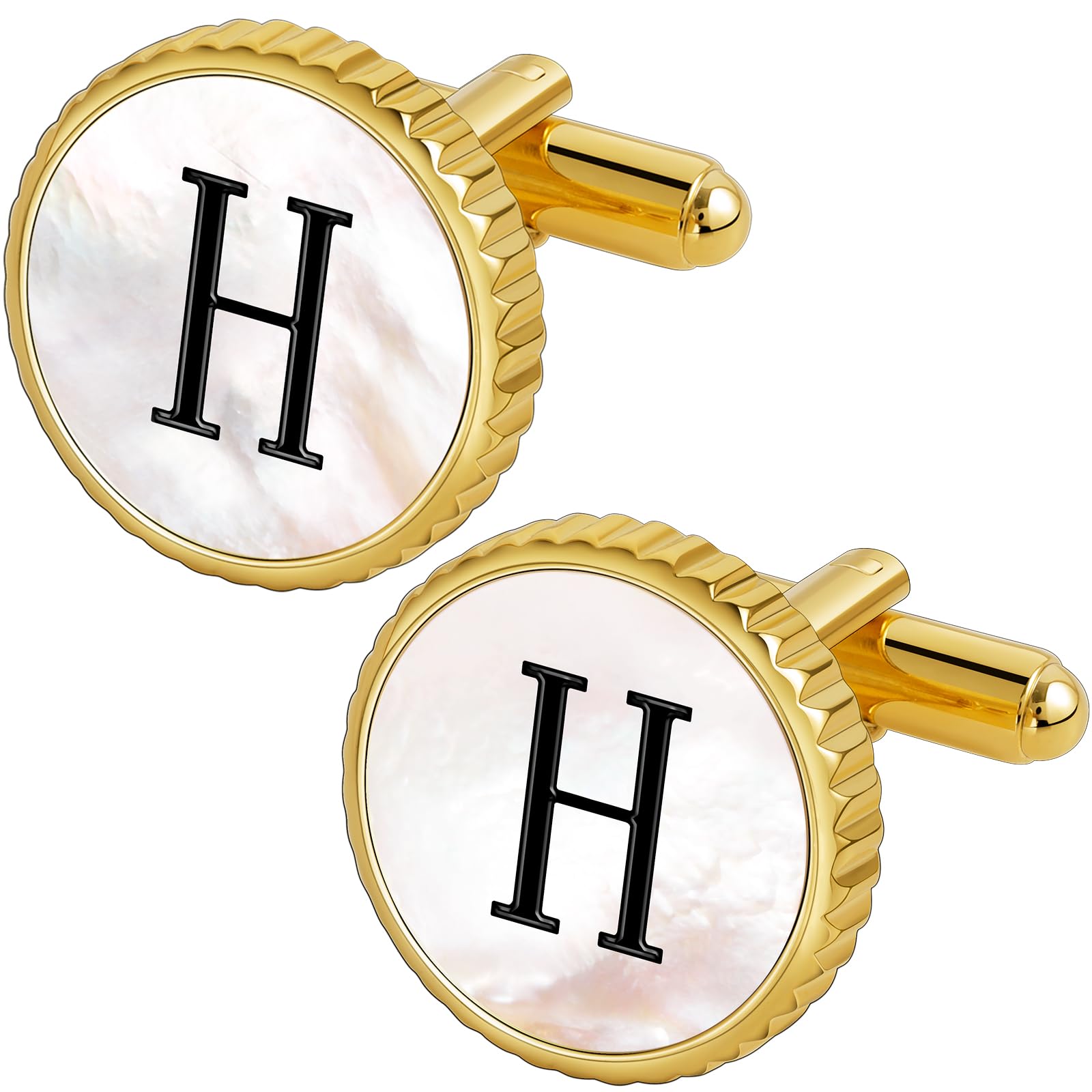 Cuff Links Mens Golden Silver Gunmetal Black, Cufflinks for Men Custom Initial Personalized Mother Of Pearl Mens Cufflink for Shirt Golden Silver Gunmetal Black Cuff Link Shirt for Wedding