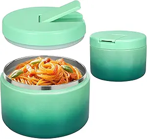 12oz Insulated Vacuum Food Jar with Buckle Lid Wide Mouth Soup Thermo for Hot Food Kids Leakproof Stainless Steel Lunch Container (Gradient Green, 12OZ)