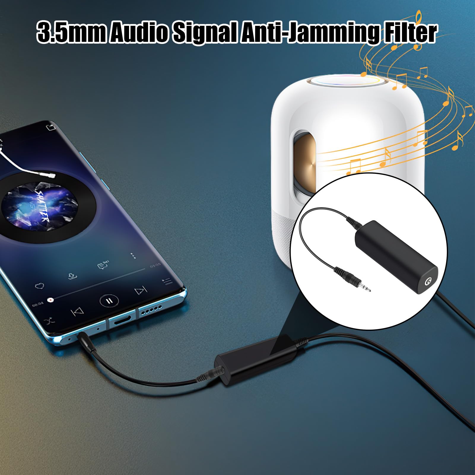 Izolacja akustyczna pętli uziemiającej do samochodowego i domowego systemu audio, kompatybilna z MP3 i radiem, skuteczna redukcja szumów, z kablem audio jack 3,5 mm, praktyczna i uniwersalna