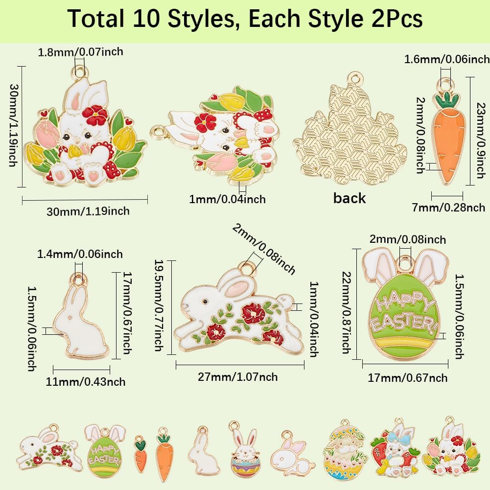 SUNNYCLUE 1 Box 20Pcs 10 Styles Rabbit Charms Easter Charm Bulk Golden Metal Alloy Enamel Animal Bunny Rabbits Egg Carrot Dangle Charm for Jewelry Making Charms Bracelet Earring DIY Crafts Accessories - Image 2