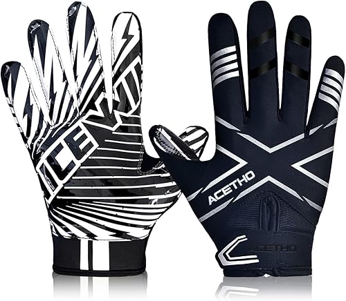 ACETHO Guantes de fútbol americano para adultos y jóvenes guantes de fútbol superadhesivos de silicona y guantes de fútbol de alto agarre para niños