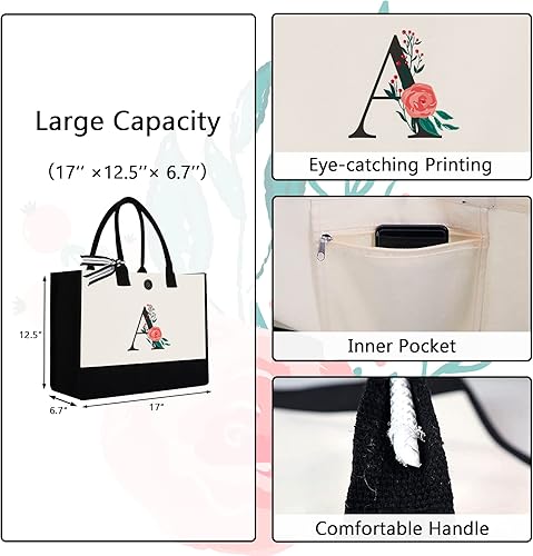 Miniatura 10 de Bolsa de lona personalizada con inicial, bolsa de regalo con monograma para boda, cumpleaños, bolsa de playa para mujeres, mamá, damas de honor,