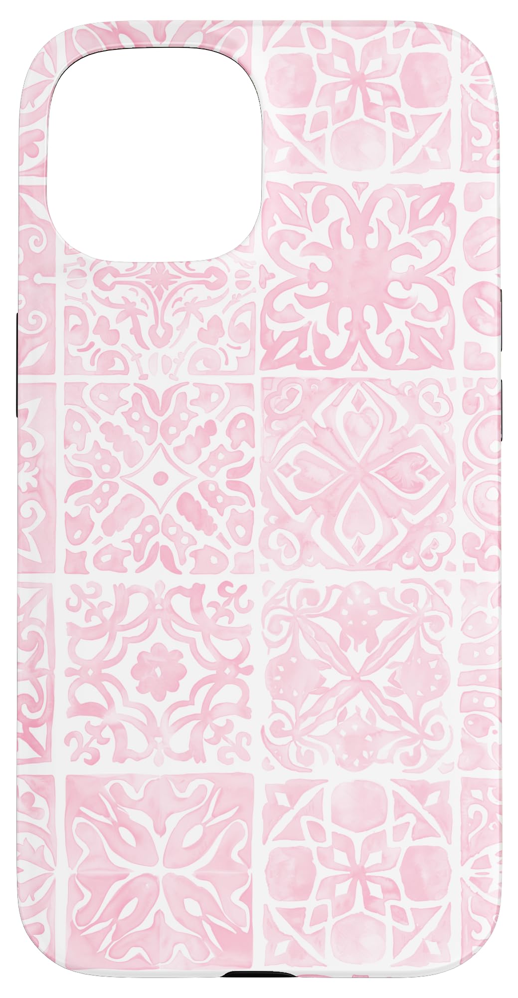 Vintage Porcelain Mediterranean Pink Watercolor Tile Case for iPhone 15