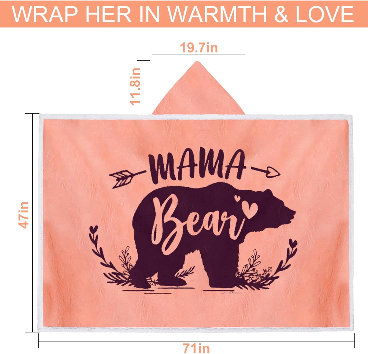 Mama Bear Wearable Blanket Hoodie - Cozy Pink Blanket Sherpa Fleece Gifts for Mom Wife Mother-in-Law, Mothers Day, Birthday Presents from Daughter Son Husband, Unique New Mom Gifts for Women