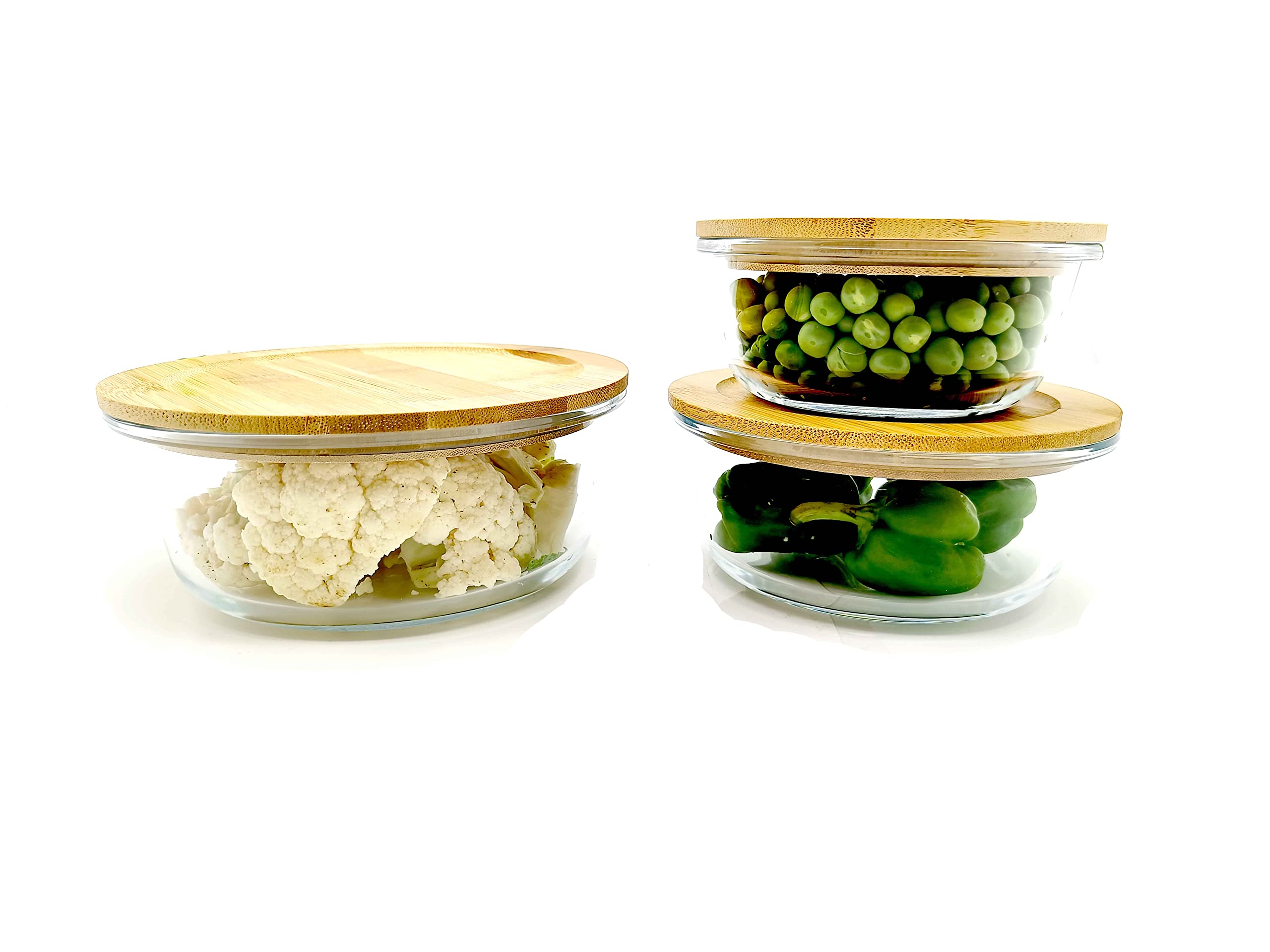 Magltikitchen, create your kitchen prefect Glass Serving & Mixing Bowls with Wooden Lids, Oven & Microwave Safe Bowls, Set of 3 peices (1.1 L + 700 ML + 400 ML) (Round)
