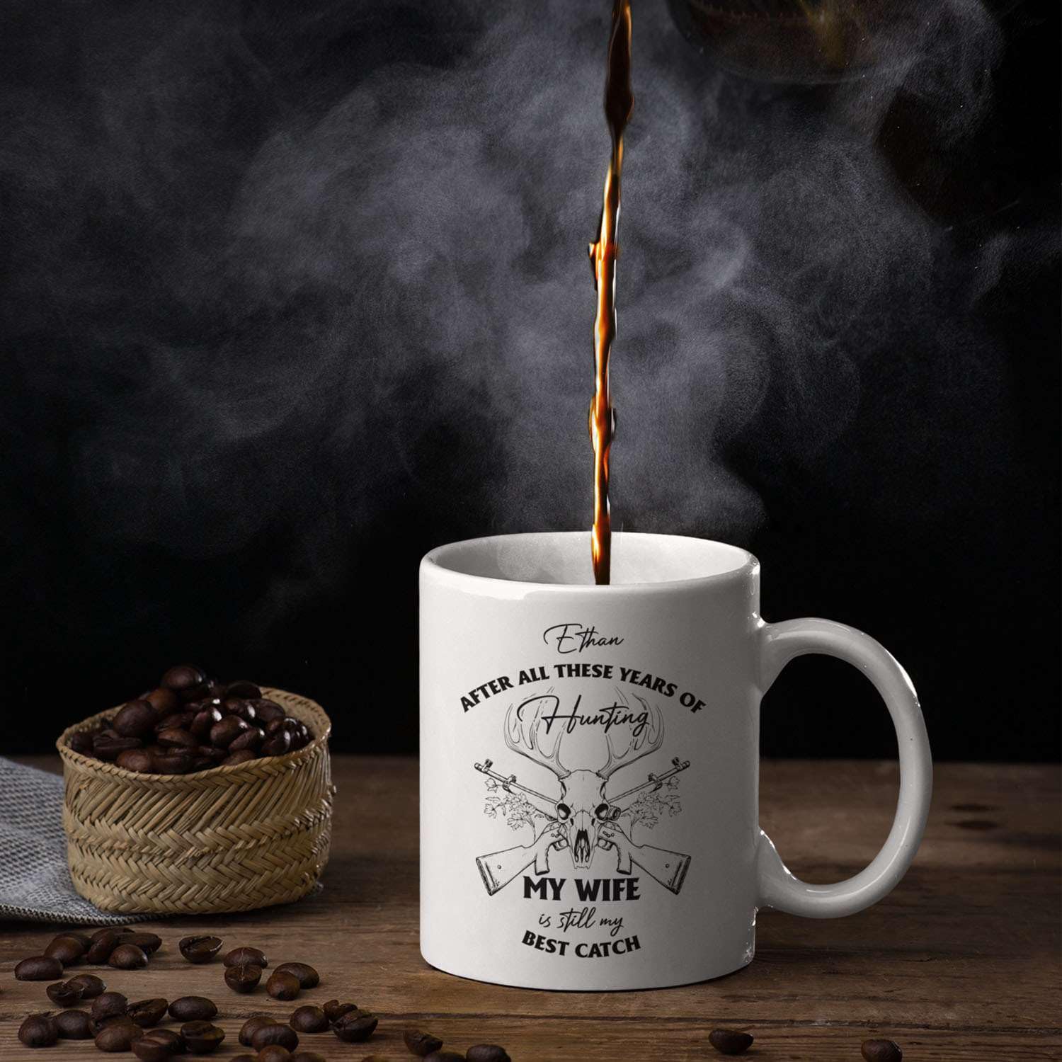 Mug Deer Deco Buck Hunting Blanc - Céramique, Design Cerf Chasse, Dimensions 4x4x4 Pouces, Neuf