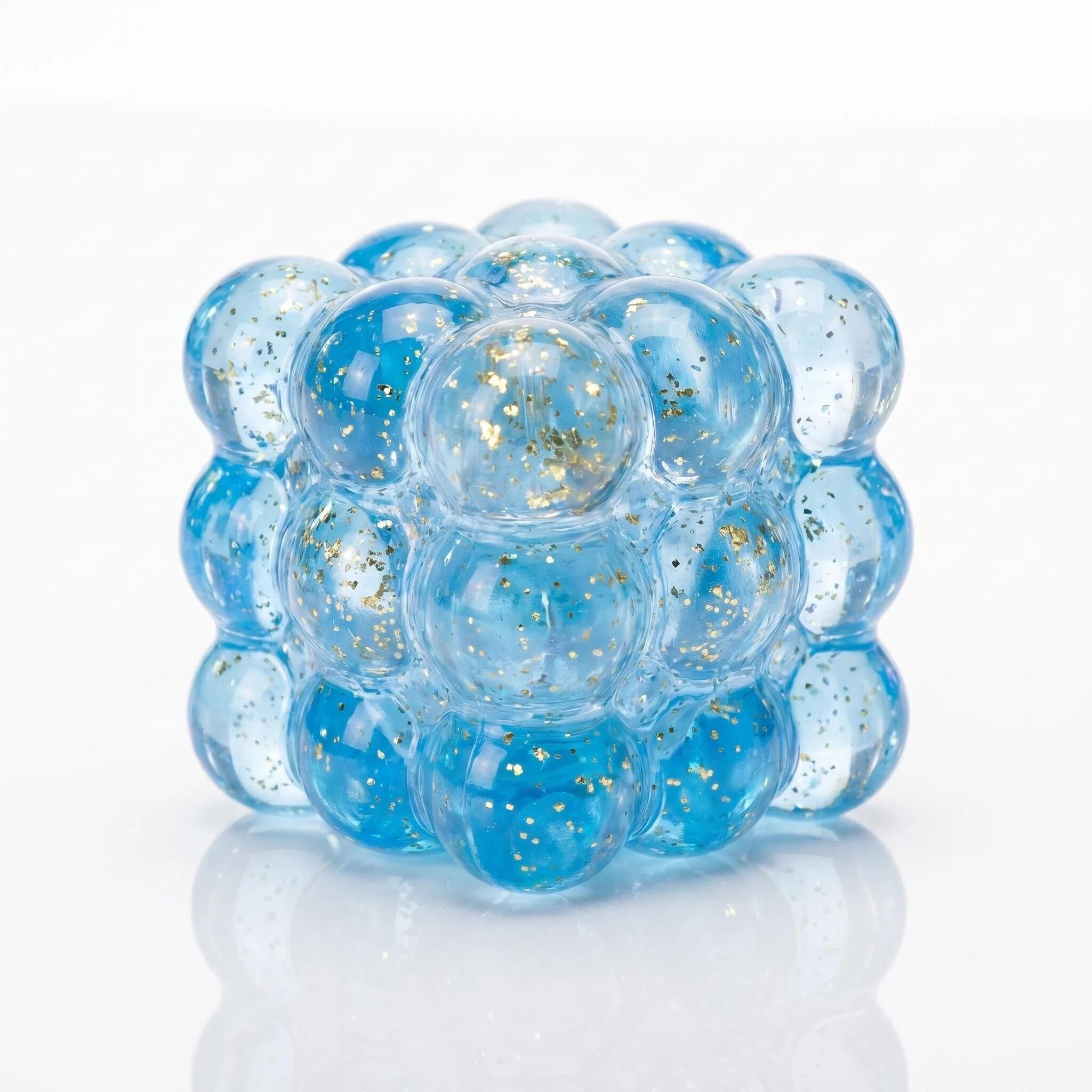 Mtbricey Soft TPR Squeeze Magic Cube with Glitter 5cm/2in Cube Stress Balls Squishy Fidget Toy for Stress Anxiety Relief Focus Sensory Toy for Adults Teen Autism ADHD Non-Toxic Calming Toy (Blue)