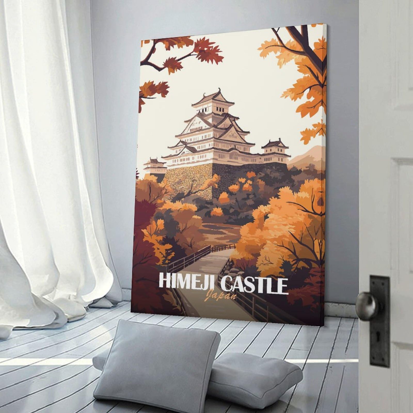 Junmoney Frame-Style-1 Room Decor Wall Art Himeji Castle Japan, 24X36inch(60X90cm), For Office Decor, Home Working Or Creative Rooms, An Interior Accent For Desk Areas