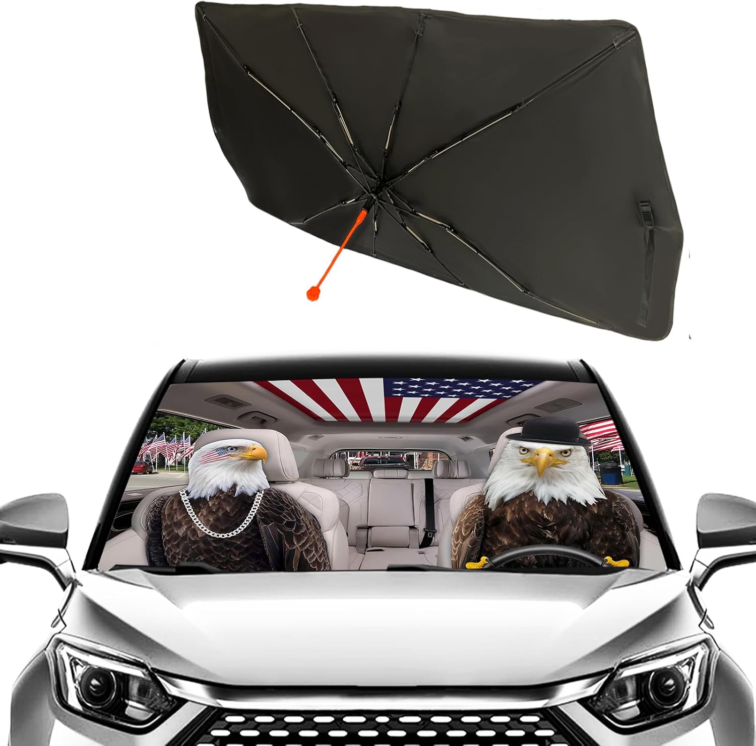 Eagle Car Windshield Sun Shade Umbrella Foldable American