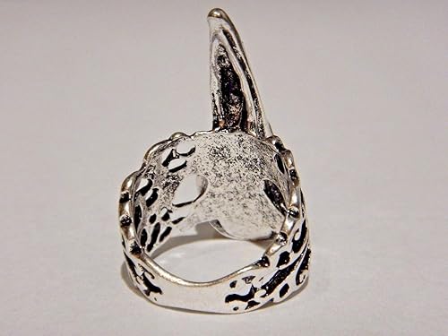 Miniatura 5 de Silvertone Anillo de calavera de cuervo de filigrana tamaño 8 de EE UU diseño gótico unisex anillo de dedo