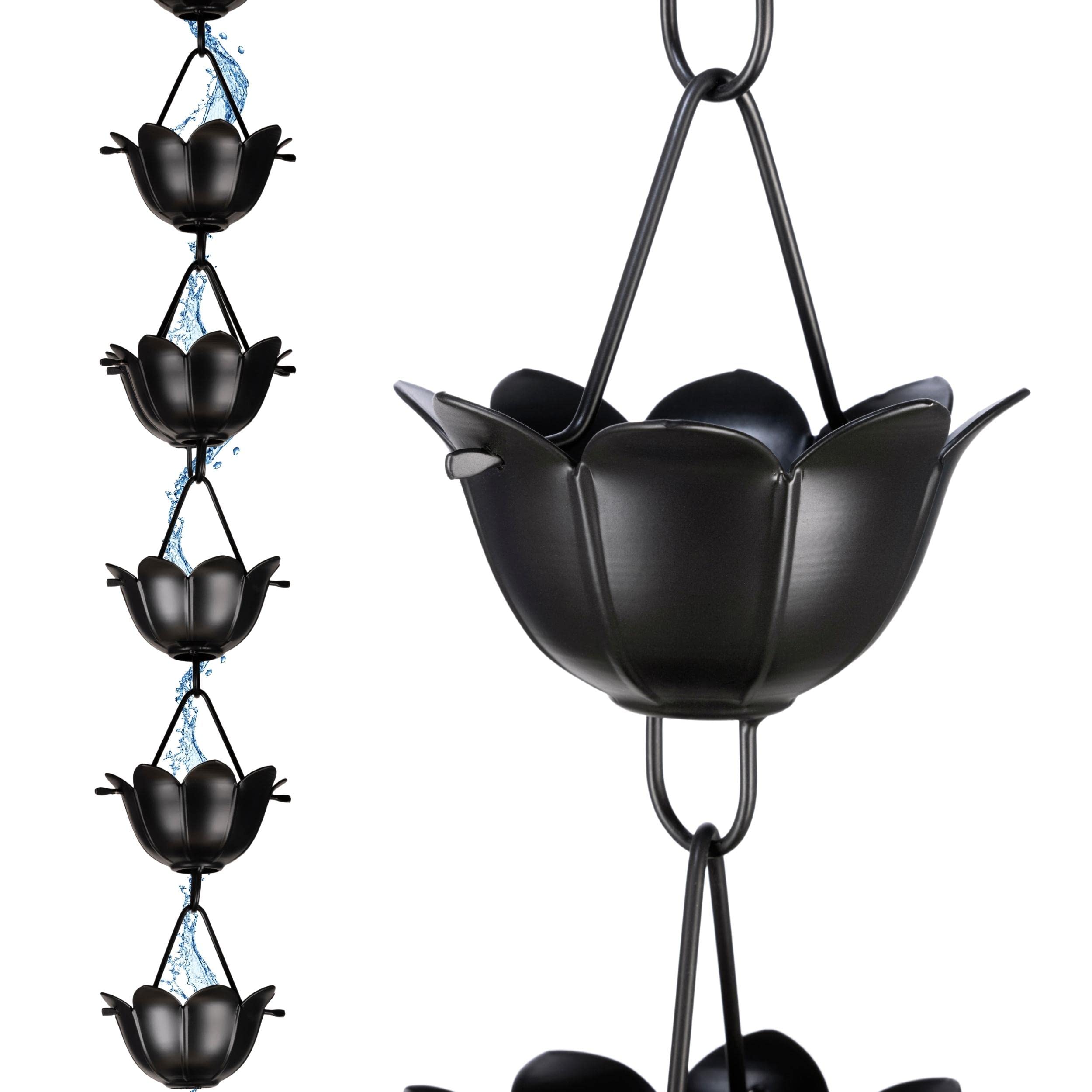 BIRDROCK HOME 8.5 ft Rain Chain with Twist Design | Powder Coated Matte Black Aluminum | Gutters Alternative | Decorative Design | Fully Assembley