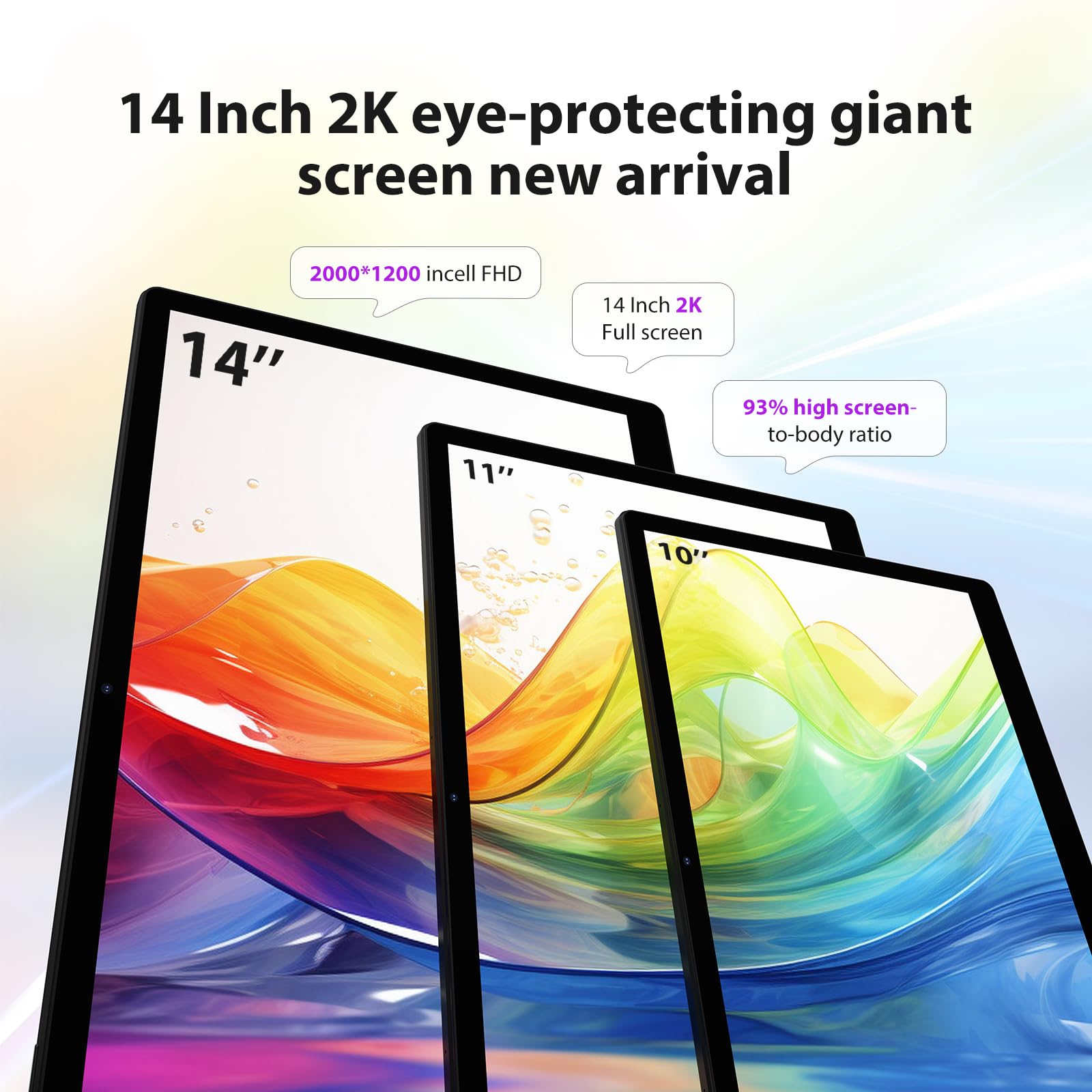 FASTWD Tablet 14 Pollici tablet Android 14,tablet PC 36GB RAM+256GB ROM,11580mAh,Tablet con 4G LTE e 5G WiFi,2000 * 1200 incell FHD+,Widevine L3,13MP+8MP,GPS/BT5/Tablet con fondina,Nero
