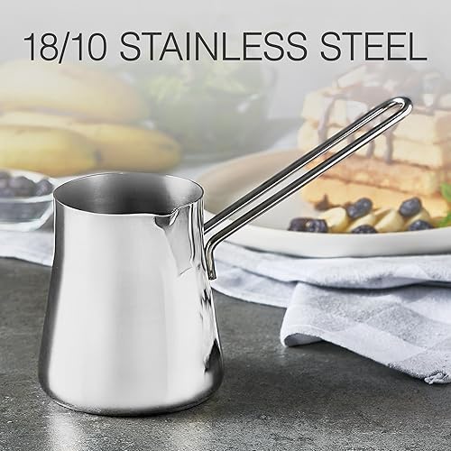 Miniatura 6 de Crystalia Cafetera turca de acero inoxidable 1810, cafetera para estufa, calentador de leche, café árabe griego Cezve Briki, 28 34 oz (plata, grande)