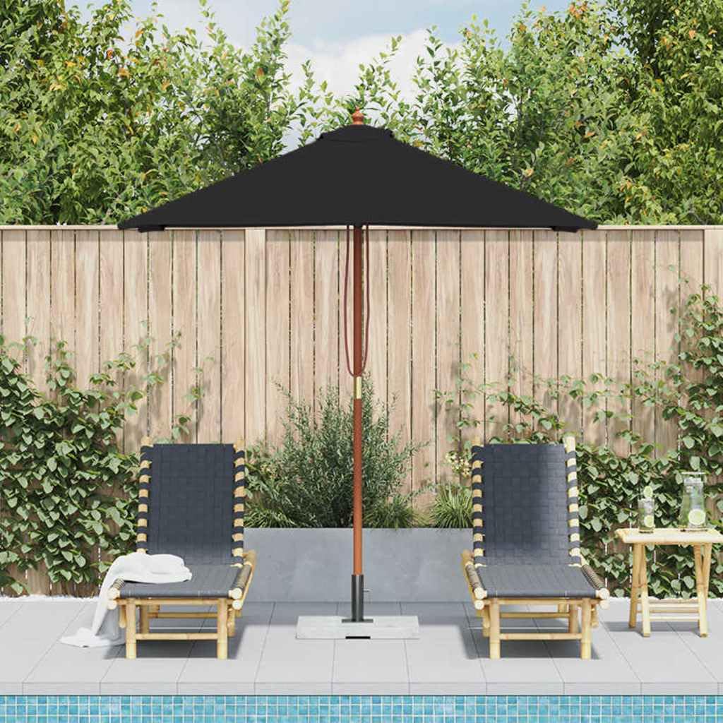 Ombrellone con palo in legno, nero, 150 x 200 cm, rettangolare, pieghevole, da giardino, terrazza, mercato, piccola protezione solare per balcone, terrazza, giardino
