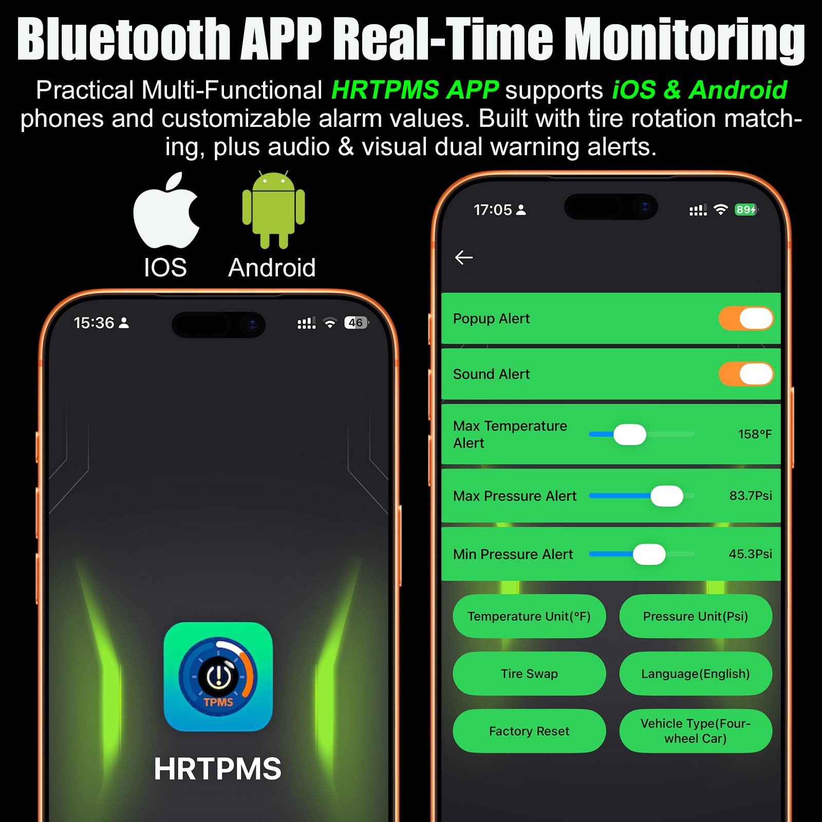 Reifendruckkontrollsystem TPMS 4pcs für Auto, Reifendrucksens mit App