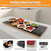 Vista 6 de Bandejas de calentamiento eléctricas XXL de 40 x 14 pulgadas para fiestas de buffets, bandeja de calentamiento eléctrica con pantalla táctil, Dorado
