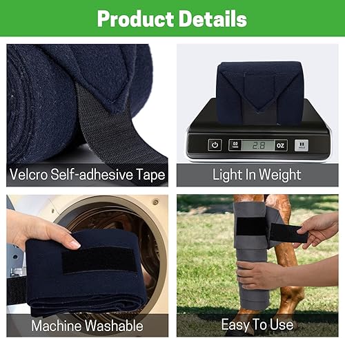 Miniatura 5 de ZELARMAN Juego de 4 envolturas de polo para piernas de caballo, bandas de forro polar para jinetes, equitación, entrenador de caballos