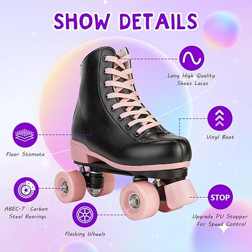 Miniatura 7 de Patines para mujer de cuero sintético, patines de cuatro ruedas, patines de rodillo brillantes para niñas, unisex