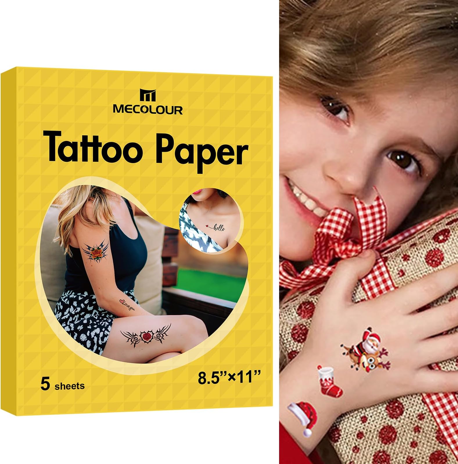 Printable Temporary Tattoo Paper 8.5"X11"-5 Sets for Inkjet printer DIY Image Transfer Decal Paper for Skin, For Halloween, Celebrate Festivals, Parties, Birthday Bashes,New Year