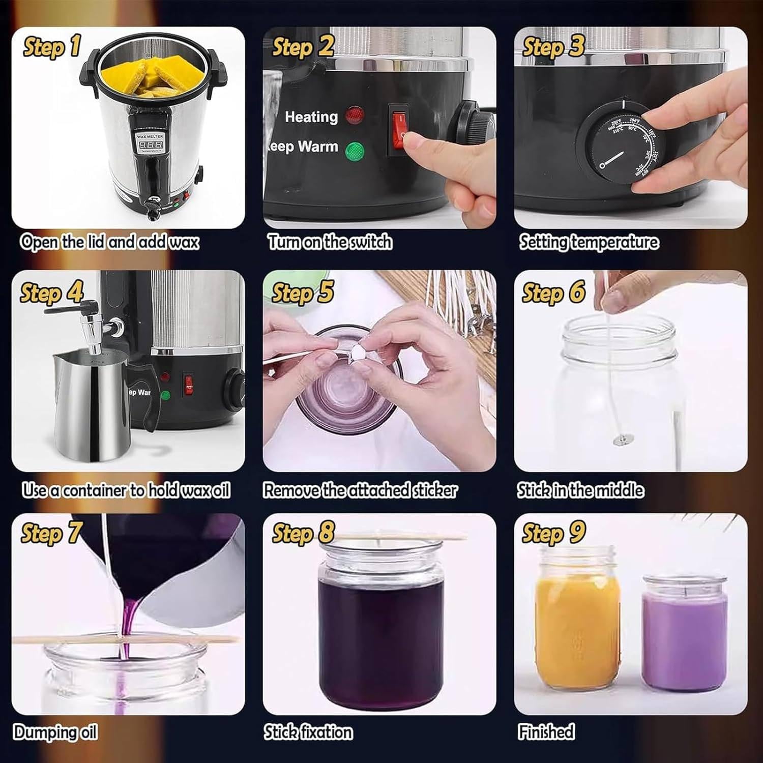 Fusor de Cera para Hacer Velas, crisol de Cera para Velas, Calentador de Velas eléctrico de Acero Inoxidable, Temperatura Ajustable 86 ℉-230 ℉ Pantalla LED para Hacer Velas,30L