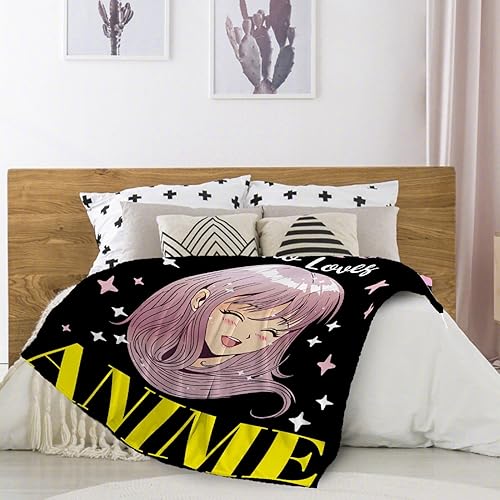 Miniatura 6 de Just A Girl Who Loves - Manta ligera de franela polar de dibujos animados, acogedora manta de microfibra de felpa para todas las estaciones para