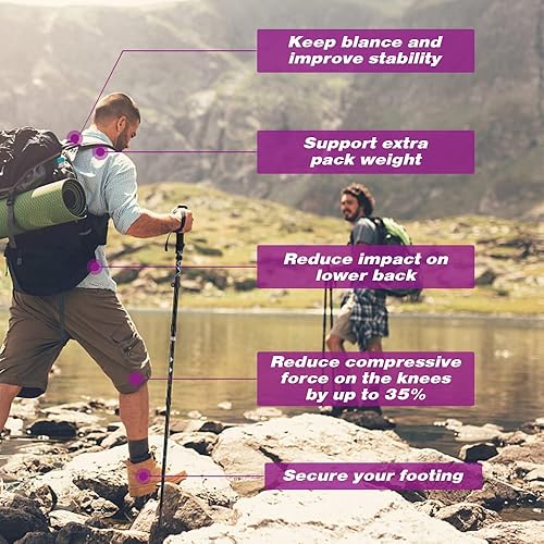 Miniatura 7 de Bastones de trekking, aleación de aluminio ultraligeros de 0.6 libras, carga de 220.5 lbs, bastones de senderismo plegables para mochileros,