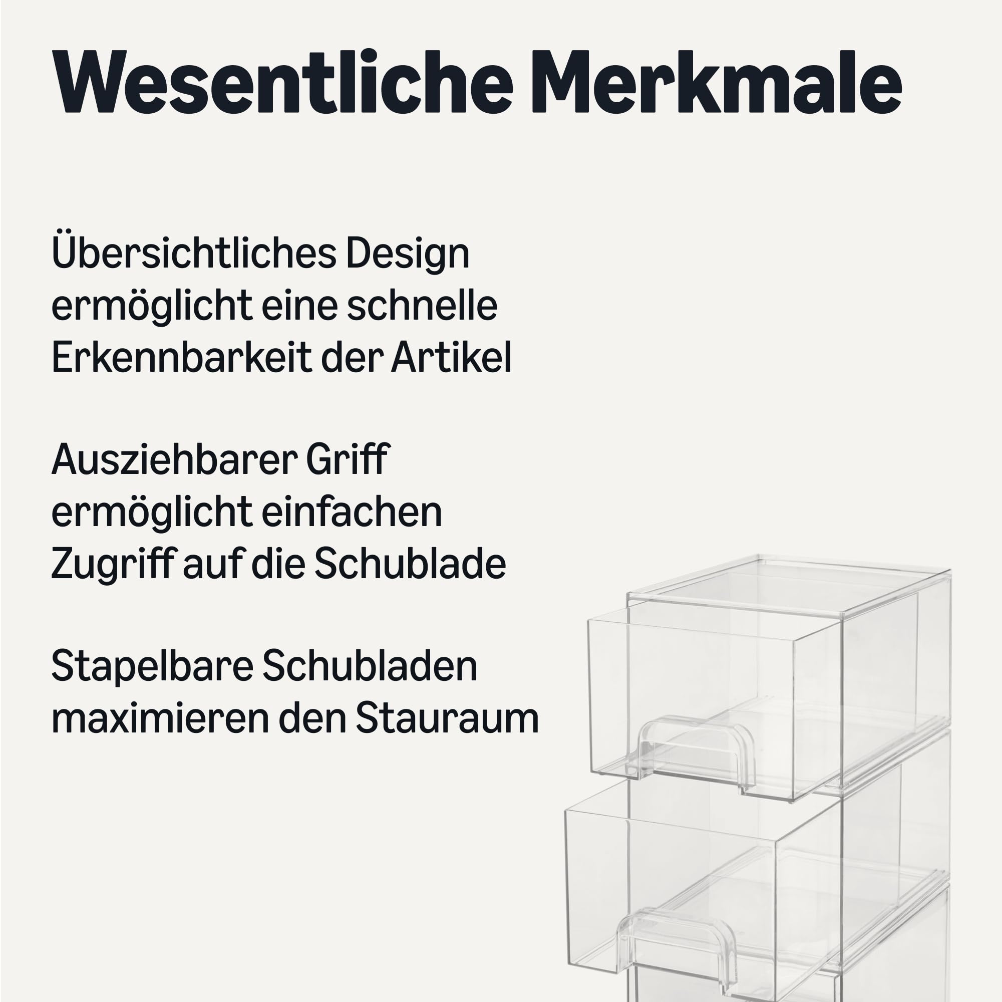 Amazon Basics Stapelbare Aufbewahrungsschubladen aus Kunststoff, Aufbewahrungsbox, Make-up-Organizer, Transparent, 19,1cm x 15,2cm x 11,4cm, 4er-Pack