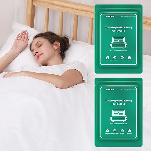 2 Pack Disposable Bed Sheets for Hotel, Portable Bedspread, Disposable Bedding Set with 2 Bed Sheet 2 Quilt Cover and 4 Pillowcase for Travel