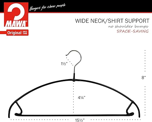 Miniatura 6 de Mawa by Reston Lloyd Euro Ultra LightThin Series, Percha antideslizante que ahorra espacio con barra y ganchos para pantalones y faldas, estilo