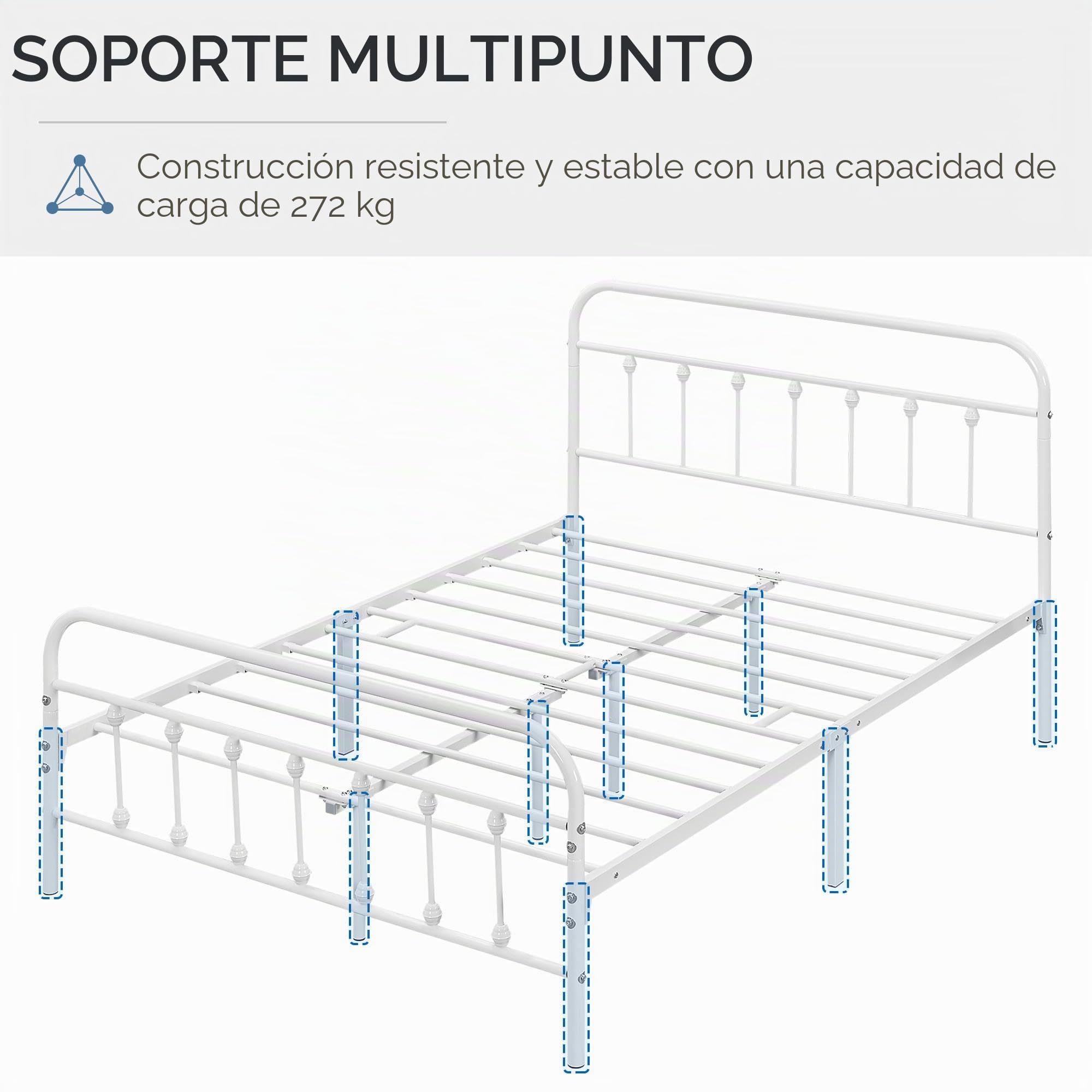 Yaheetech Cama Doble de Metal Marco Metal Cama Blanca Sencilla Cama Hierro Estructura de Cama para Colchón 140X200cm